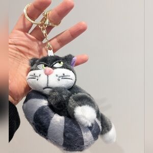 Disney Cinderella Lucifer Plush Cat Keychain Curled Tail Pose Bag Charm, NEW